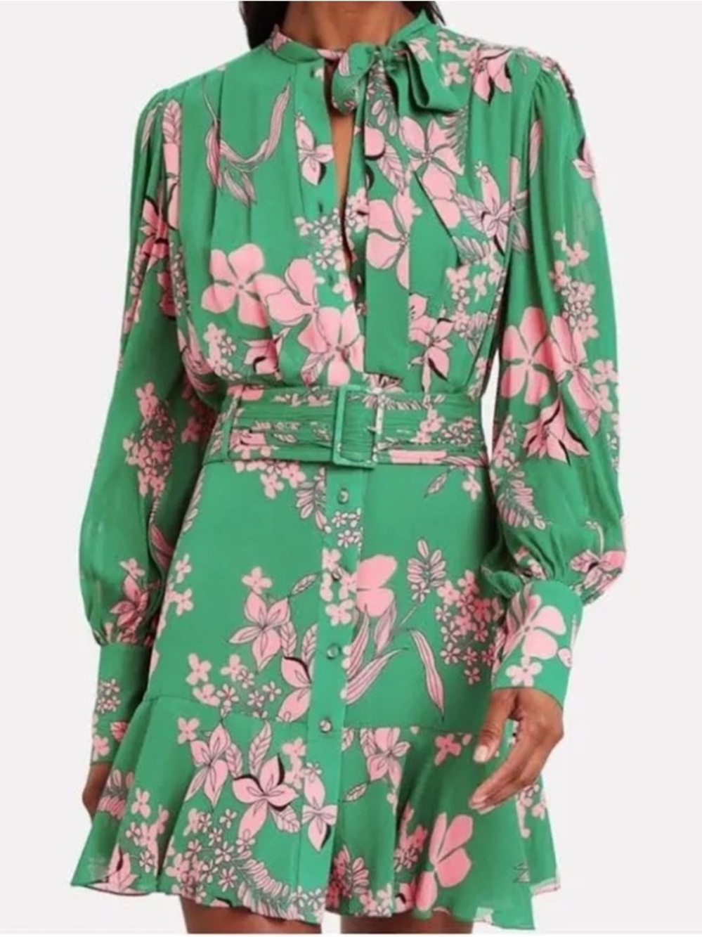 ALEXIS Green Pink Floral Long-Sleeve Dress ‘Tisdale’ Island Floral XS